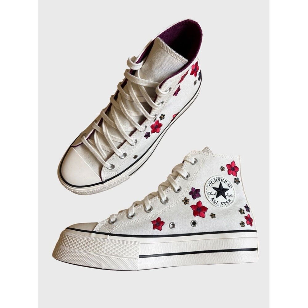 NWB Converse CTAS Lift Platform Embroidered Flowers Women's 8 Festival Granola